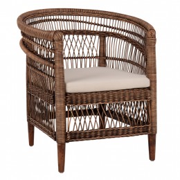 ARMCHAIR MALAWI HM9635.01 MAHOGANY WOOD WITH RATTAN IN BROWN-WHITE CUSHION 80x70x86Hcm.