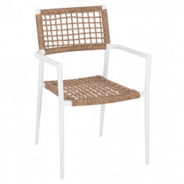 ARMCHAIR TRILAN HM6044.01 ALUMINUM IN WHITE-SYNTHETIC RATTAN IN NATURAL 55.5x55x84Hcm.