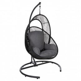 HANGING NEST RULER HM6083 BLACK METAL AND SYNTH.RATTAN-GREY CUSHIONS 120x110x190Hcm.