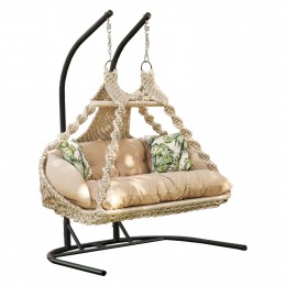 HAMMOCK 2-SEATER CAPTION HM6121.01 MACRAME ROPE & CUSHIONS IN CAPPUCCINO-ANTHRACITE METAL BASE