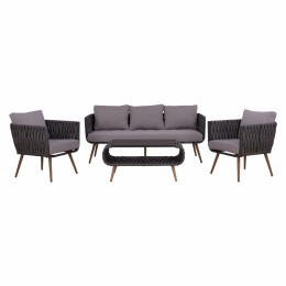 Set Living Room 4 pieces Aluminum with Wicker Grey HM5282.11