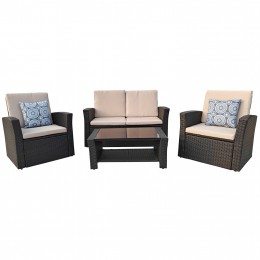 OUTDOOR LOUNGE 4PCS SET THORE HM5978 SYNTHETIC RATTAN IN ANTHRACITE-BEIGE CUSHIONS