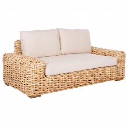 OUTDOOR SOFA 3-SEATER TROPEL HM9808 MANGO WOOD IN NATURAL COLOR-WHITE CUSHIONS 216x88x70-85Hcm.