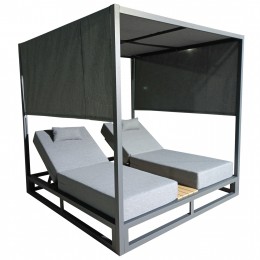 DOUBLE LOUNGE SUNBEDS IN A CUBE WITH SUNSHADES GALLANT HM6097.01 ALUMINUM IN GREY 2x2x2m