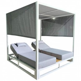 DOUBLE LOUNGE SUNBEDS IN A CUBE WITH SUNSHADES GALLANT HM6097.02 ALUMINUM IN WHITE 2x2x2m