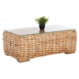 OUTDOOR COFFEE TABLE TROPEL HM9811 MANGO WOOD-SAFETY GLASS 110x60x40Hcm.
