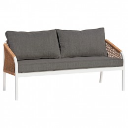 OUTDOOR SOFA 2-SEATER SHAI HM6055.01 ALUMINUM IN WHITE-DARK BEIGE SYNTHETIC ROPE-ANTHRACITE CUSHIONS