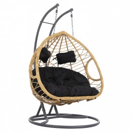 DOUBLE HANGING NEST WITH FOOTREST GRACIE HM5754.02 BEIGE SYNTHETIC RATTAN-GREY STEEL FRAME Φ120x200Hcm.