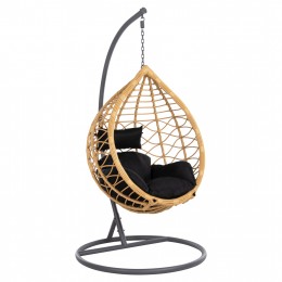SINGLE HANGING NEST WITH FOOTREST GRACIE HM5755.02 BEIGE SYNTHETIC RATTAN-GREY STEEL FRAME Φ104x200Hcm.