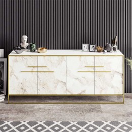 Buffet PWF-0298 pakoworld in white marble color with golden metal frame 180x47,5x75cm