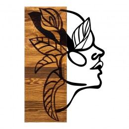Wall deco Redian pakoworld pine wood in natural color and black metal 34x3x50cm