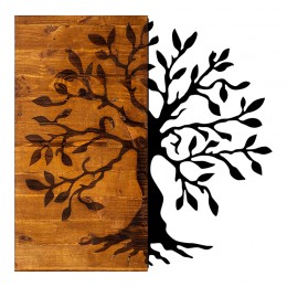 Wall deco Trelbo pakoworld pine wood in natural color and black metal 58x3x58cm