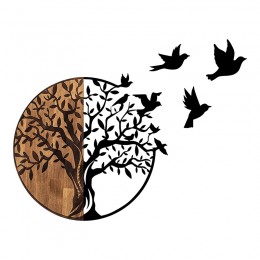 Wall deco Benanje pakoworld pine wood in natural color and black metal 92x3x71cm