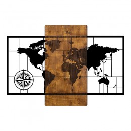 Wall deco Merzo pakoworld pine wood in natural color and black metal 58x3x85cm