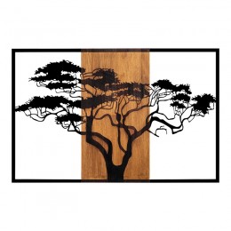 Wall deco Merzo pakoworld pine wood in natural color and black metal 90x3x58cm