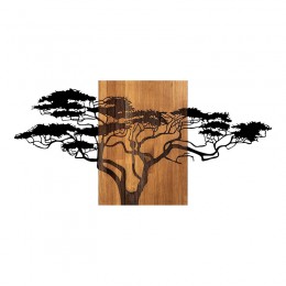 Wall deco Efren pakoworld pine wood in natural color and black metal 144x3x70cm