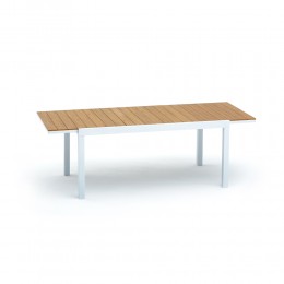 BEVERLY EXPANDABLE TABLE 164/225x90x75CM ALUMINIUM WHITE/TOP SYNTHETIC POLYWOOD TEAK LOOK