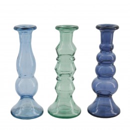 RECYCLED GLASS CANDLESTICK 9X9X22.5CM IN 3 COLORS 104049