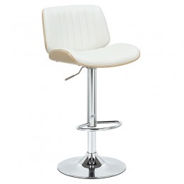Bar stool Fern pakoworld adjustable height PU white natural-chrome metal