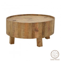 Storage coffee table Darian pakoworld solid mango wood walnut D90x45cm