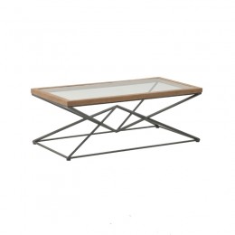 Coffee table Cena Inart black-natural metal-glass-wood 121x61x45cm
