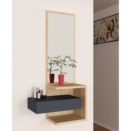 Console - dressing table with mirror Sabine pakoworld in anthracite-natural color 40x31.5x90cm