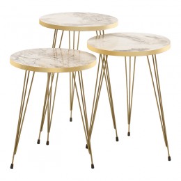 Buena pakoworld side tables set 3pcs white marble-gold