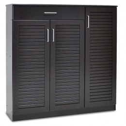 Shoe storage cabinet Sante pakoworld with 3 doors and a drawer for 30 pairs of shoes in wenge colour 120x37x123