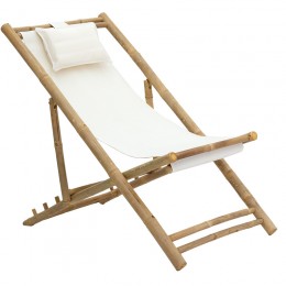 Salixl pakoworld folding deck chair bamboo natural-fabric ecru