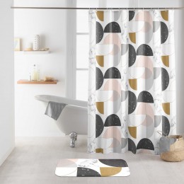 SHOWER CURTAIN WITH HOOKS 180 x 200 CM PRINTED POLYESTER GEOMARBRE PINK 1801340