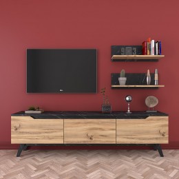 TV unit Kasia pakoworld oak-black marble 180x35x48,5cm