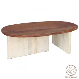 Simplicity Inart coffee table white wash-natural solid acacia wood 110x60x40cm
