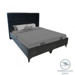 Double bed Serene pakoworld with storage space fabric dark grey 160x200cm