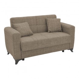 Sofa-bed with storage two-seater Modestole pakoworld light brown fabric 155x85x80cm