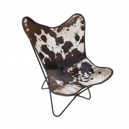 Butterfly Armchair 70x70xH90cm Cow Leather - Metal Brown-White-Black 01-1903