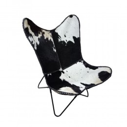 Butterfly Armchair 70x70xH90cm Cow Leather - Metal White-Black 01-1904