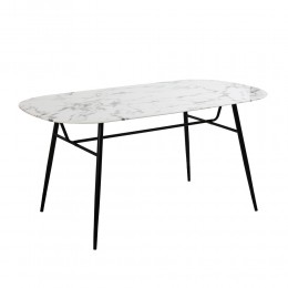 MARM BIANCA TABLE GLASS WHITE WITH MARBLE PATTERN METAL BLACK 