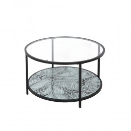Moon Coffee Table Glass D80xH42cm Transparent With Pattern Metal Black 