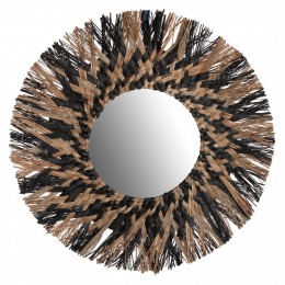WALL MIRROR ROUND HM7833 KNITTED MENDONG GRASS FRAME IN BLACK&NATURAL COLOR Φ70cm.