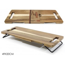 SERVING TRAY 49Χ20CM ACACIA WOOD WITH METAL BASE 635846