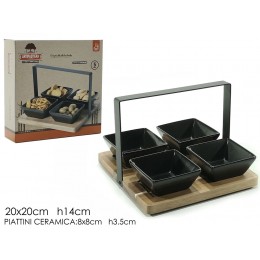 SERVING TRAY ACACOA WITH 4 BOWL 20X20X14CM 635850