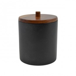 POLYESTER STONE BLACK WITH ACACIA WOOD BAND CASE 10x10x10,7CM 824991