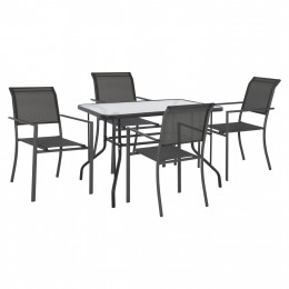 OUTDOOR DINING SET IN GREY COLOR HM11805 5PCS METAL TABLE AND ALUMINUM ARMCHAIRS WITH TEXTLINE