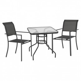 OUTDOOR DINING SET IN GREY COLOR ΗΜ11806 3PCS METAL TABLE AND ALUMINUM ARMCHAIRS WITH TEXTLINE
