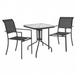 OUTDOOR DINING SET IN GREY COLOR HM11808 3PCS METAL TABLE AND ALUMINUM ARMCHAIRS WITH TEXTLINE