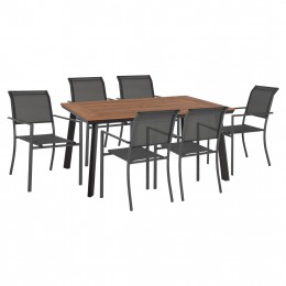 OUTDOOR DINING SET HM11812 7PCS TABLE WITH POLYWOOD 160X92 & ALUMINUM ARMCHAIRS GREY TEXTLINE