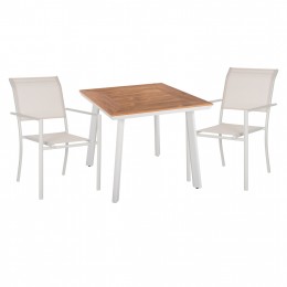 OUTDOOR DINING SET HM11833 3PCS ALUMINUM TABLE POLYWOOD SQUARE & ALUMINUM ARMCHAIRS IN WHITE