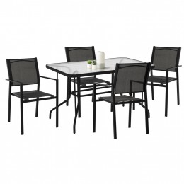 OUTDOOR DINING SET HM11800.01 5PCS METAL TABLE & ARMCHAIRS WITH TEXTLINE-ALL BLACK