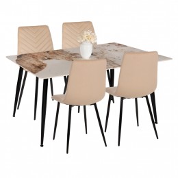 DINING SET 5PCS HM11913 TABLE WITH SINTERED STONE TABLETOP-4 CHAIRS WITH VELVET