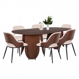 DINING SET 7PCS FB911967 TABLE OVAL DENTY & 6 CHAIRS DELF(BEIGE)